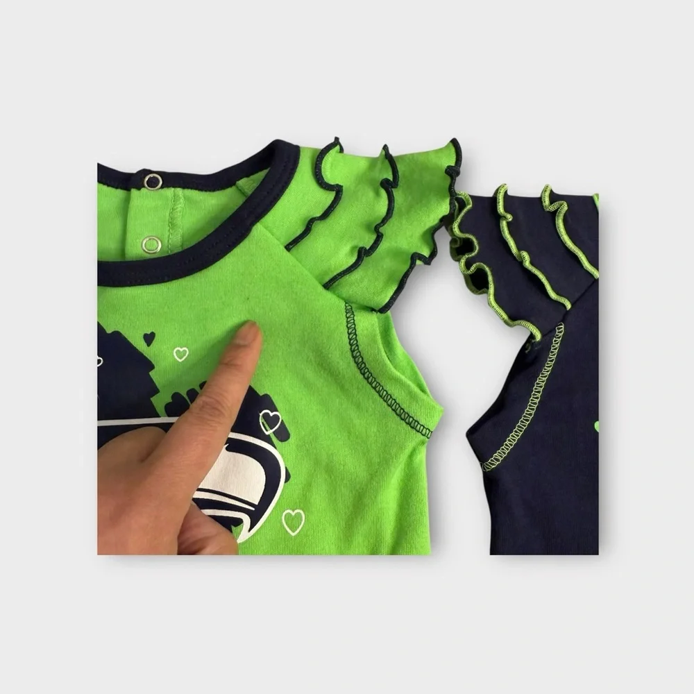NFL Seattle Seahawks Neon Green Navy Blue Two Pack Touchdown Bodysuit Set